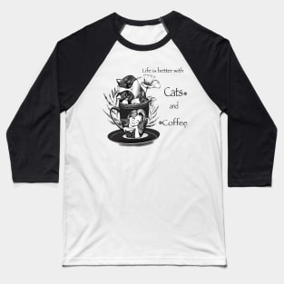 Coffee and Cat with Girl Baseball T-Shirt